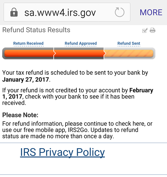 First IRS Payout Date set on IRS Where's My Refund 2017