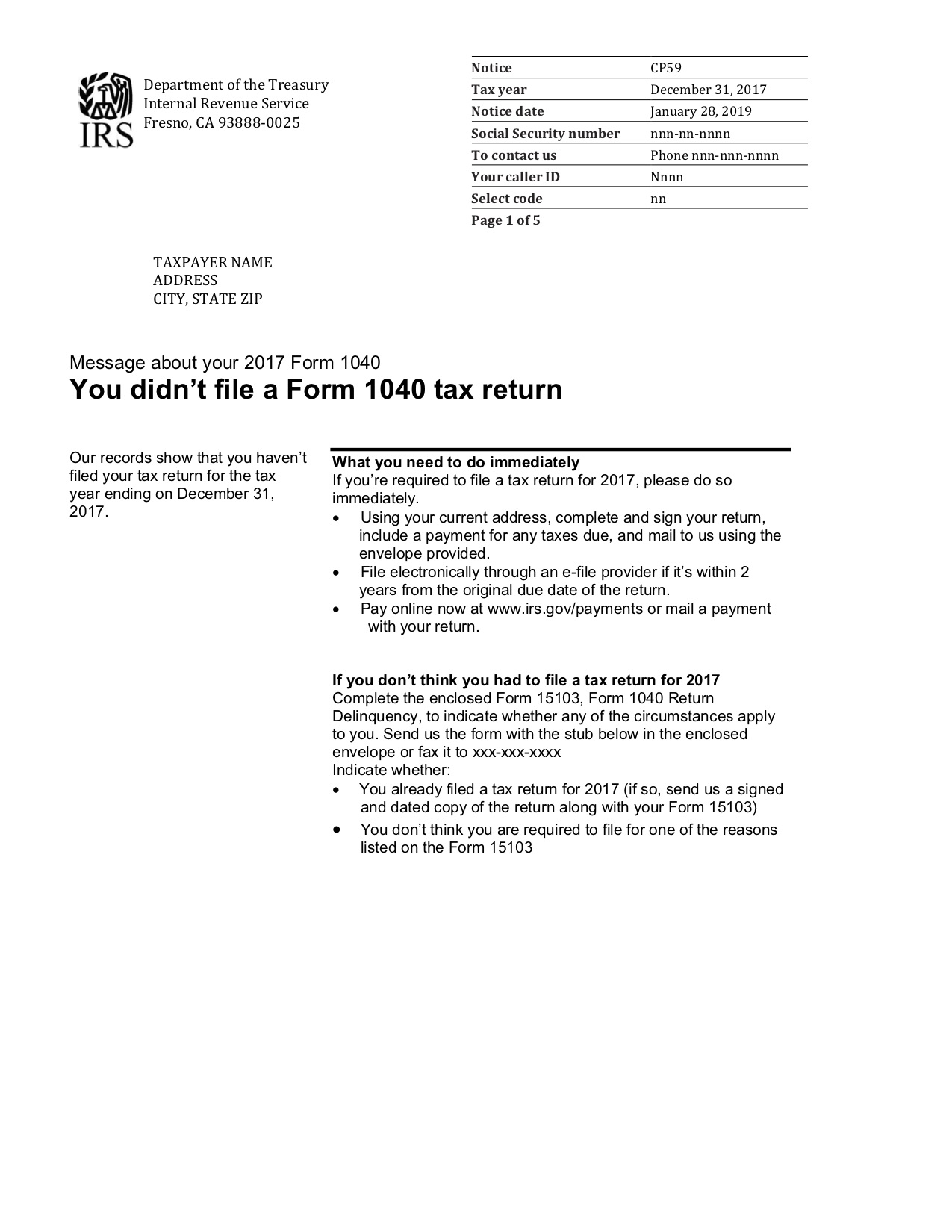 IRS release CP59 failure to file notices to individuals who filed, but have not been processed yet for 2019